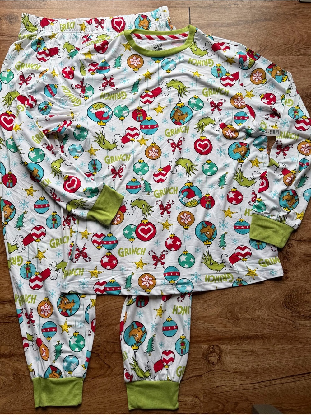 Grinch Holiday Kids Pajama Set - White with Green Trim